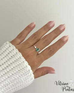 Anel Regulável com Zircônia Oval Verde Turmalina
