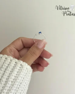 Anel Regulável com Zircônia Oval Azul Safira