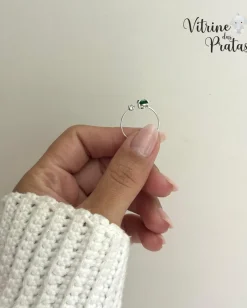 Anel Regulável com Zircônia Oval Verde Esmeralda