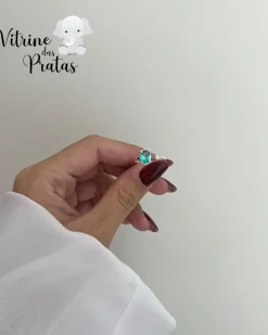 Anel Regulável com Zircônia Oval Verde Turmalina