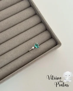 Anel Regulável com Zircônia Oval Verde Turmalina
