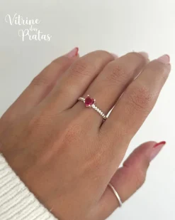 Anel Solitário Coração Rosa Escuro