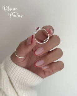 Anel Solitário Coração Rosa Escuro