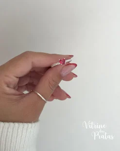 Anel Solitário Coração Rosa Escuro