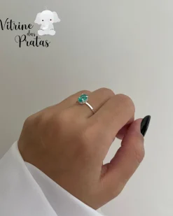 Anel Solitário Oval Verde Turmalina