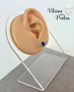 Brinco Zircônia Oval Azul Safira