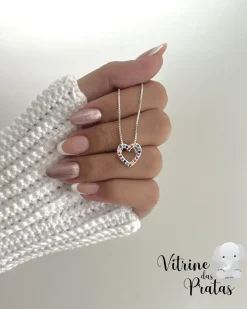 Colar Coração Vazado Cravejado Color