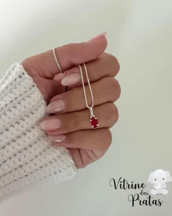 Colar Zircônia Oval Vermelha