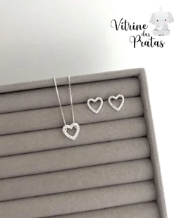 Conjunto Coração Vazado Cravejado