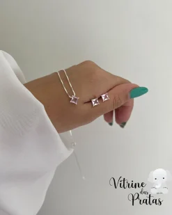 Conjunto Ponto de Luz Quadrado Rosa