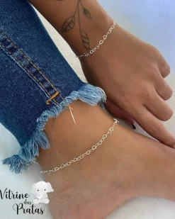 Conjunto Pulseira e Tornozeleira Elos Corações