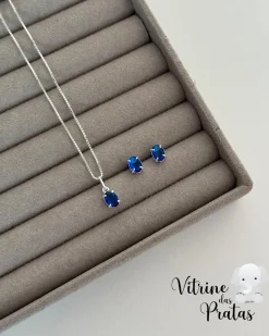 Conjunto Zircônia Oval Azul Safira