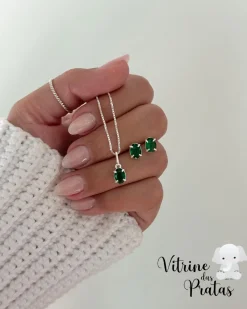 Conjunto Zircônia Oval Verde Esmeralda
