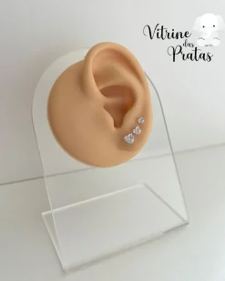 Trio de Brincos Corações de Zircônias